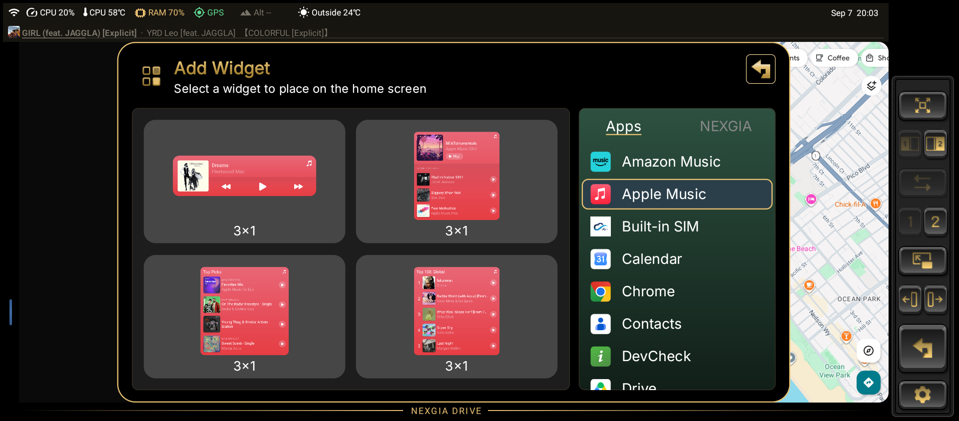 Selector de widgets (pestaña Apps)